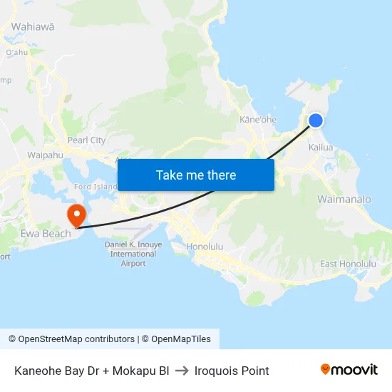 Kaneohe Bay Dr + Mokapu Bl to Iroquois Point map