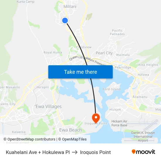 Kuahelani Ave + Hokulewa Pl to Iroquois Point map