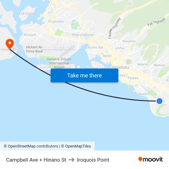 Campbell Ave + Hinano St to Iroquois Point map
