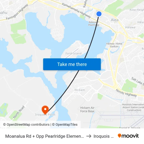 Moanalua Rd + Opp Pearlridge Elementary School to Iroquois Point map