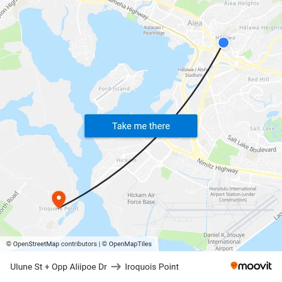 Ulune St + Opp Aliipoe Dr to Iroquois Point map