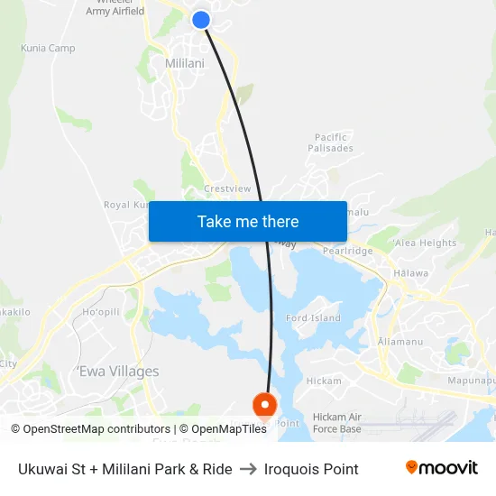 Ukuwai St + Mililani Park & Ride to Iroquois Point map