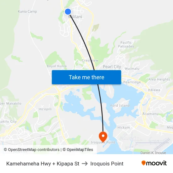 Kamehameha Hwy + Kipapa St to Iroquois Point map