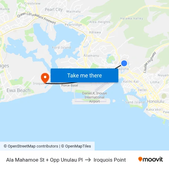 Ala Mahamoe St + Opp Unulau Pl to Iroquois Point map