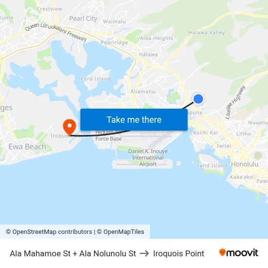 Ala Mahamoe St + Ala Nolunolu St to Iroquois Point map