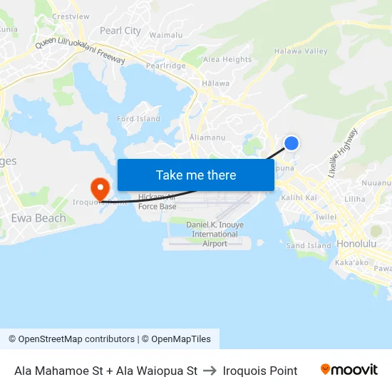 Ala Mahamoe St + Ala Waiopua St to Iroquois Point map
