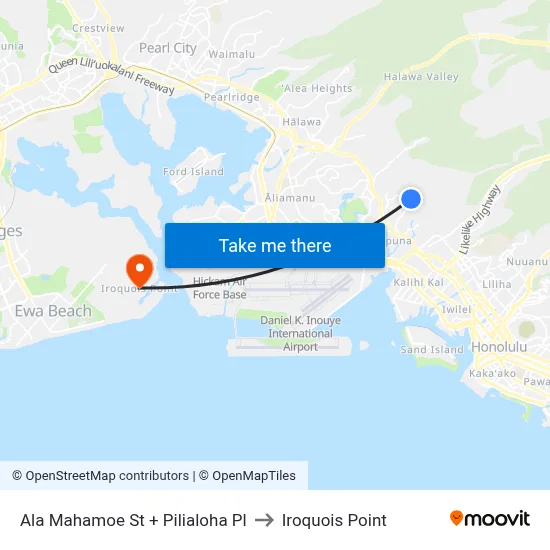 Ala Mahamoe St + Pilialoha Pl to Iroquois Point map
