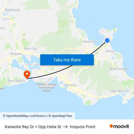 Kaneohe Bay Dr + Opp Halia St to Iroquois Point map