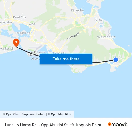 Lunalilo Home Rd + Opp Ahukini St to Iroquois Point map
