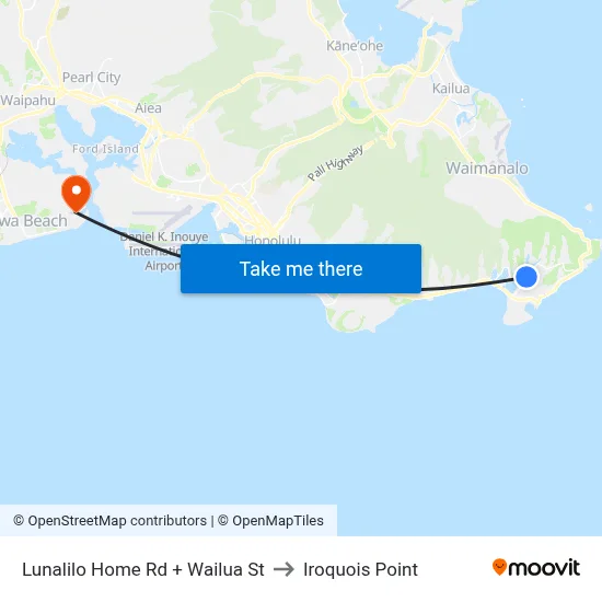 Lunalilo Home Rd + Wailua St to Iroquois Point map