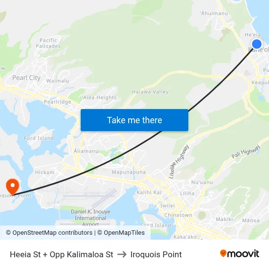 Heeia St + Opp Kalimaloa St to Iroquois Point map