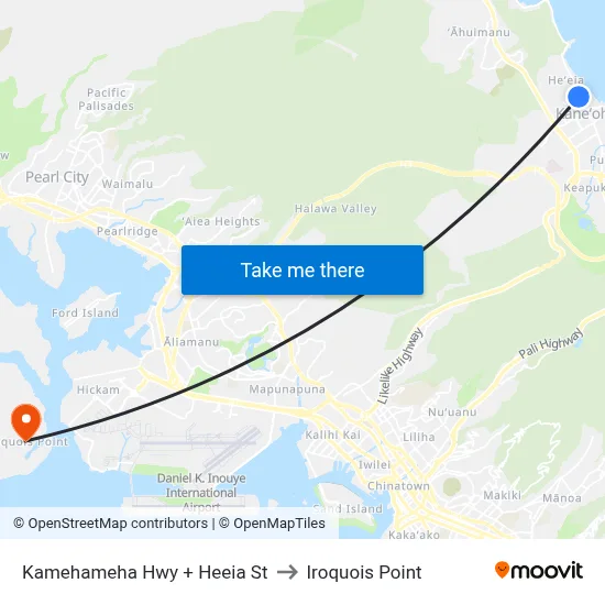Kamehameha Hwy + Heeia St to Iroquois Point map