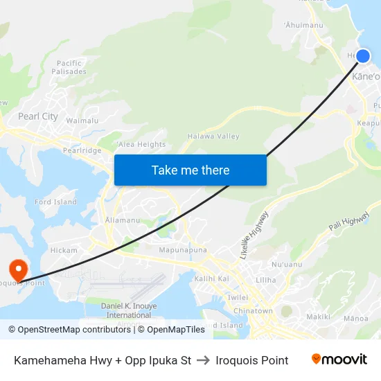 Kamehameha Hwy + Opp Ipuka St to Iroquois Point map