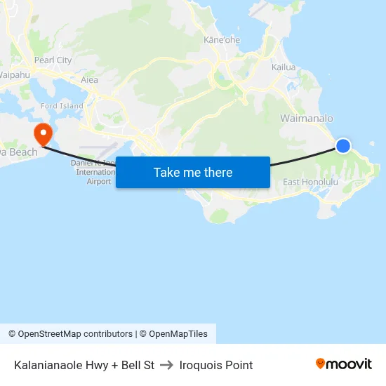 Kalanianaole Hwy + Bell St to Iroquois Point map