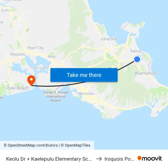 Keolu Dr + Kaelepulu Elementary School to Iroquois Point map