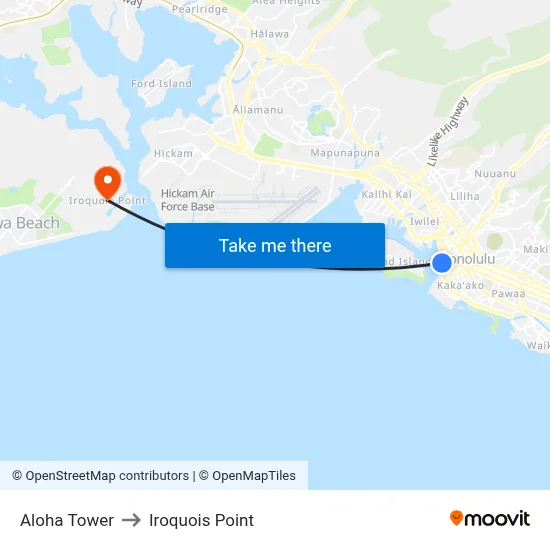 Aloha Tower to Iroquois Point map