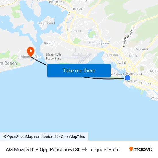 Ala Moana Bl + Opp Punchbowl St to Iroquois Point map
