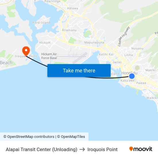Alapai Transit Center (Unloading) to Iroquois Point map