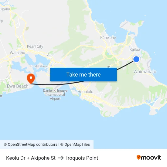 Keolu Dr + Akipohe St to Iroquois Point map