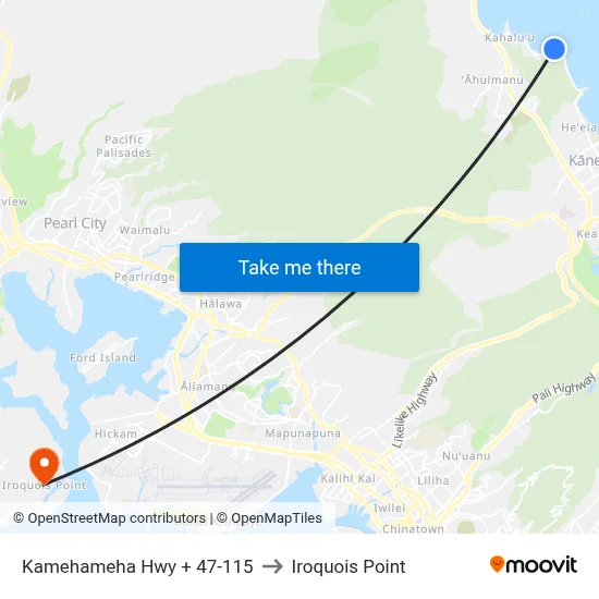 Kamehameha Hwy + 47-115 to Iroquois Point map