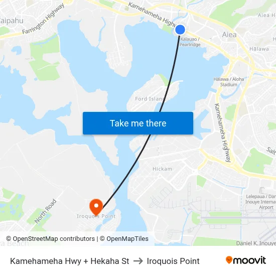 Kamehameha Hwy + Hekaha St to Iroquois Point map