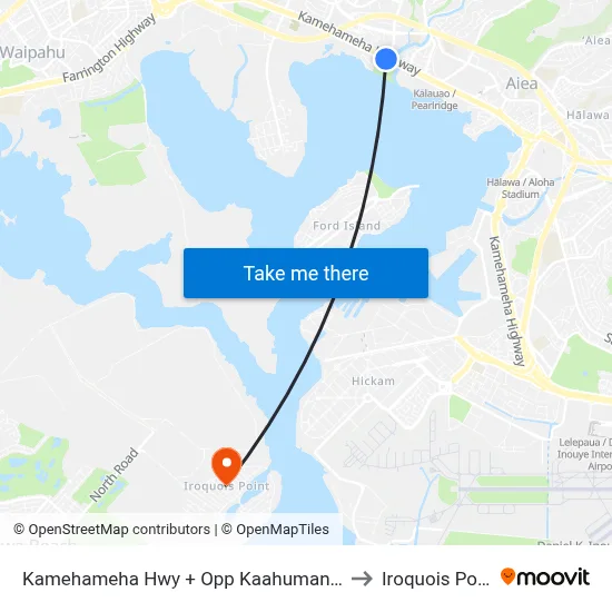 Kamehameha Hwy + Opp Kaahumanu St to Iroquois Point map