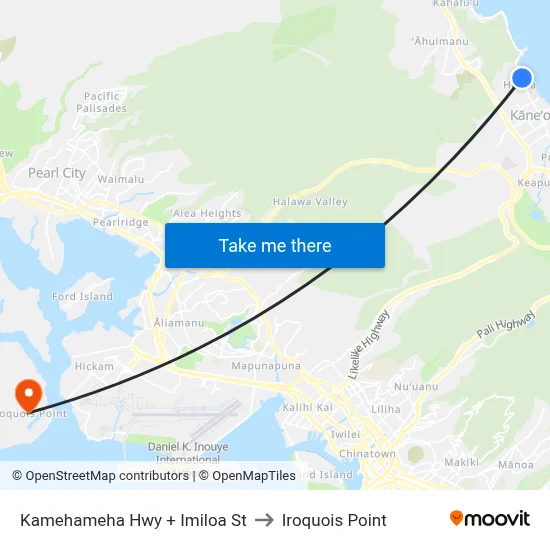 Kamehameha Hwy + Imiloa St to Iroquois Point map