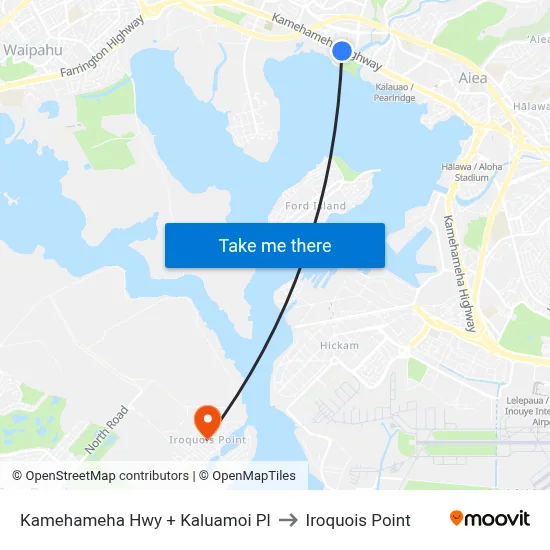 Kamehameha Hwy + Kaluamoi Pl to Iroquois Point map