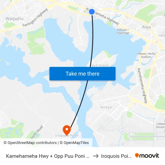 Kamehameha Hwy + Opp Puu Poni St to Iroquois Point map