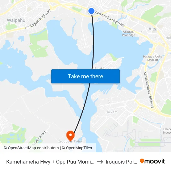Kamehameha Hwy + Opp Puu Momi St to Iroquois Point map