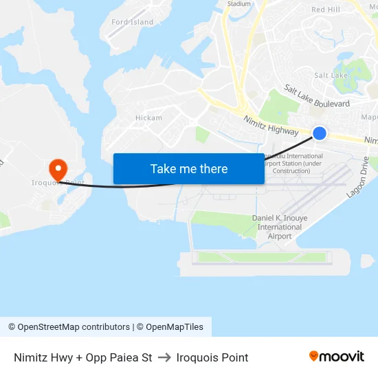 Nimitz Hwy + Opp Paiea St to Iroquois Point map