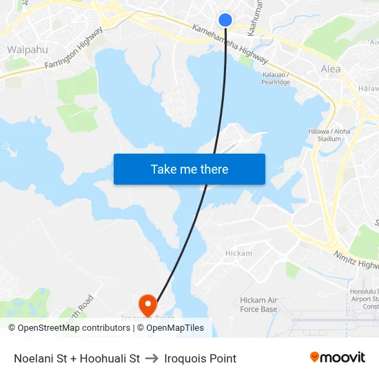 Noelani St + Hoohuali St to Iroquois Point map