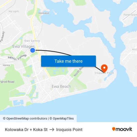 Kolowaka Dr + Koka St to Iroquois Point map