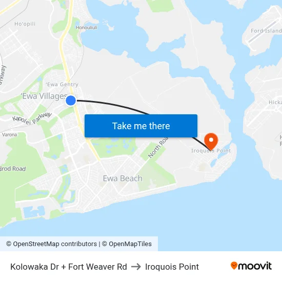 Kolowaka Dr + Fort Weaver Rd to Iroquois Point map