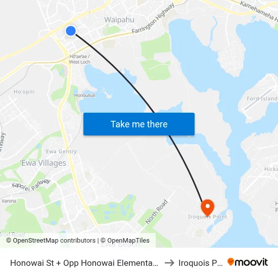 Honowai St + Opp Honowai Elementary School to Iroquois Point map
