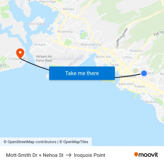 Mott-Smith Dr + Nehoa St to Iroquois Point map