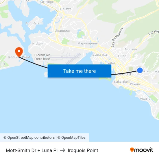 Mott-Smith Dr + Luna Pl to Iroquois Point map