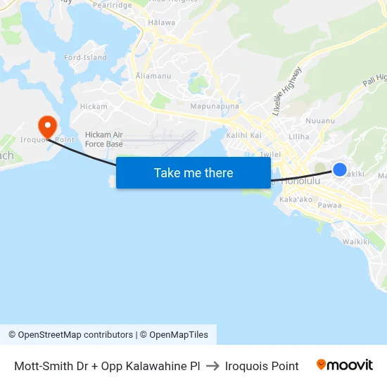 Mott-Smith Dr + Opp Kalawahine Pl to Iroquois Point map