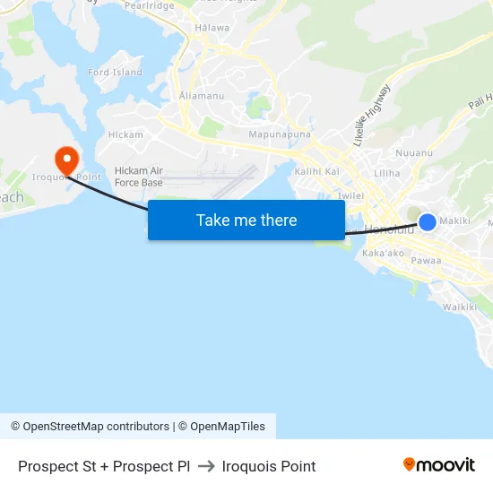 Prospect St + Prospect Pl to Iroquois Point map
