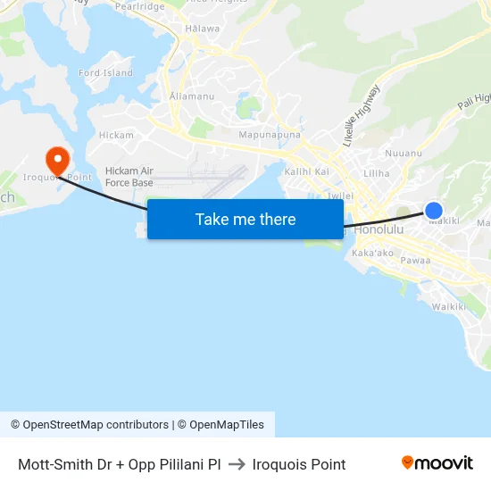 Mott-Smith Dr + Opp Pililani Pl to Iroquois Point map