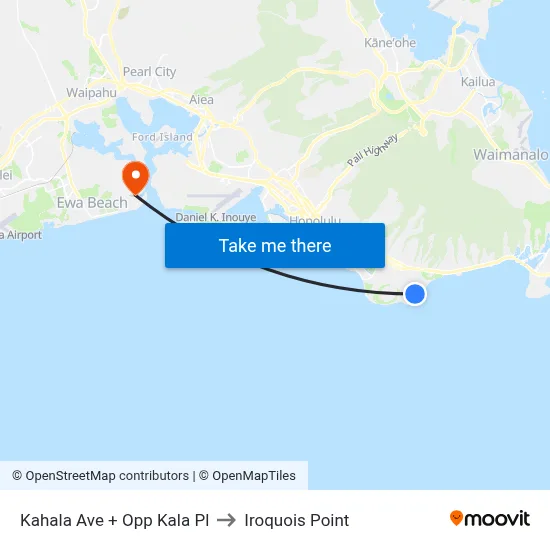 Kahala Ave + Opp Kala Pl to Iroquois Point map
