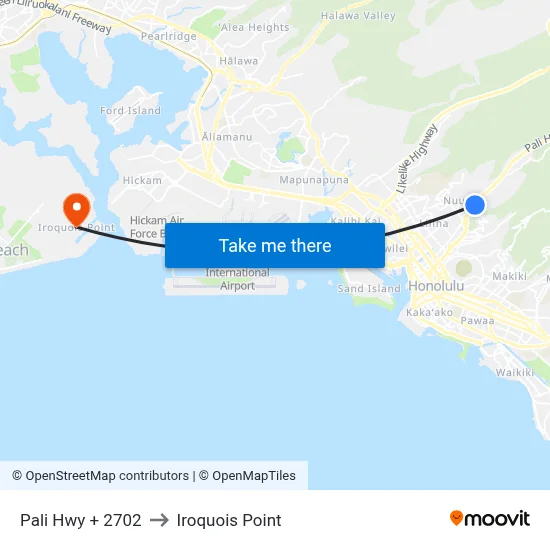 Pali Hwy + 2702 to Iroquois Point map