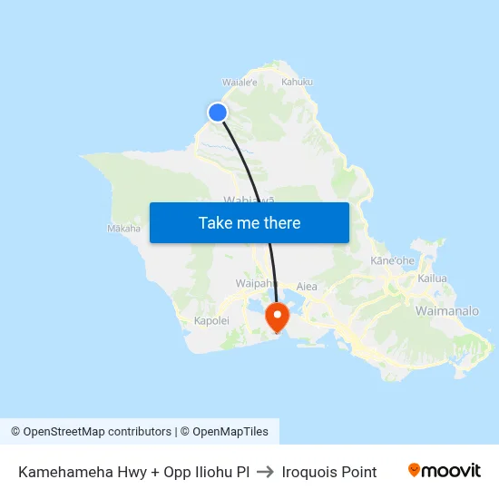 Kamehameha Hwy + Opp Iliohu Pl to Iroquois Point map