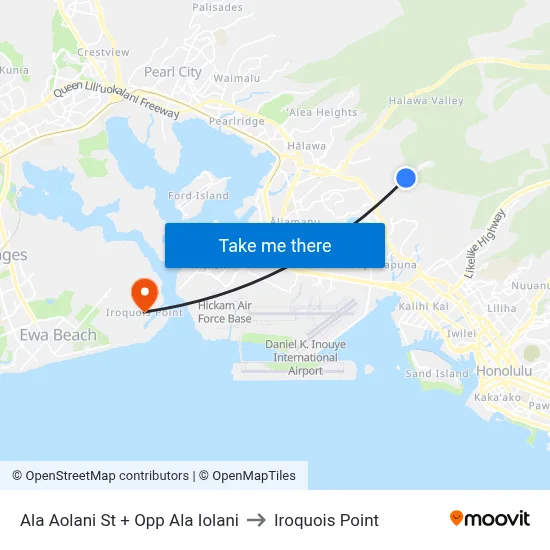 Ala Aolani St + Opp Ala Iolani to Iroquois Point map