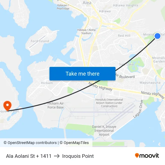 Ala Aolani St + 1411 to Iroquois Point map