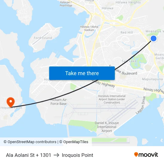 Ala Aolani St + 1301 to Iroquois Point map