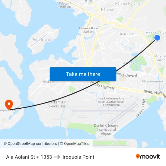 Ala Aolani St + 1353 to Iroquois Point map