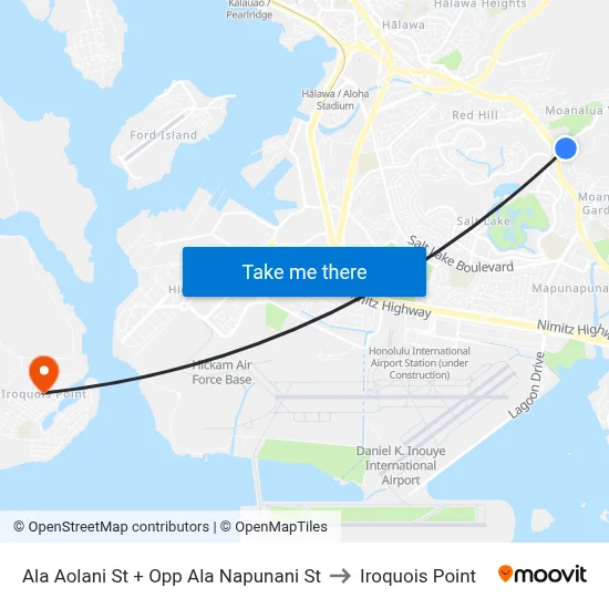 Ala Aolani St + Opp Ala Napunani St to Iroquois Point map