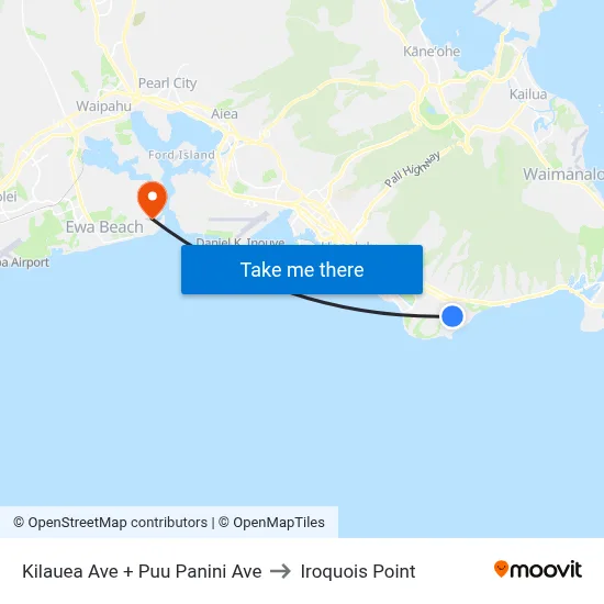 Kilauea Ave + Puu Panini Ave to Iroquois Point map