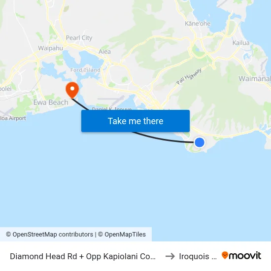 Diamond Head Rd + Opp Kapiolani Community College to Iroquois Point map
